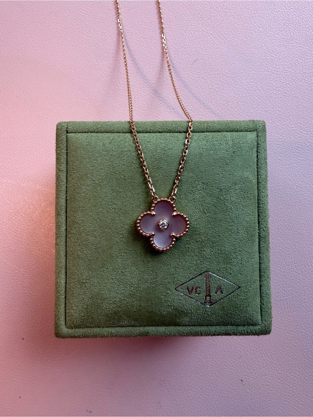Van Cleef & Arpels Rose Gold Pink Mother-of-Pearl Alhambra Necklace
